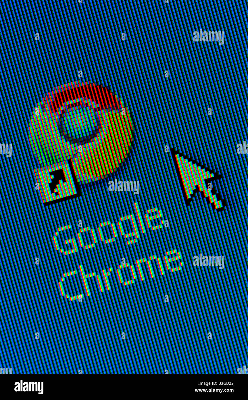Macro screenshot of Google Chrome desktop icon - the new web browser launched in September 2008 to take on Internet Explorer Stock Photo
