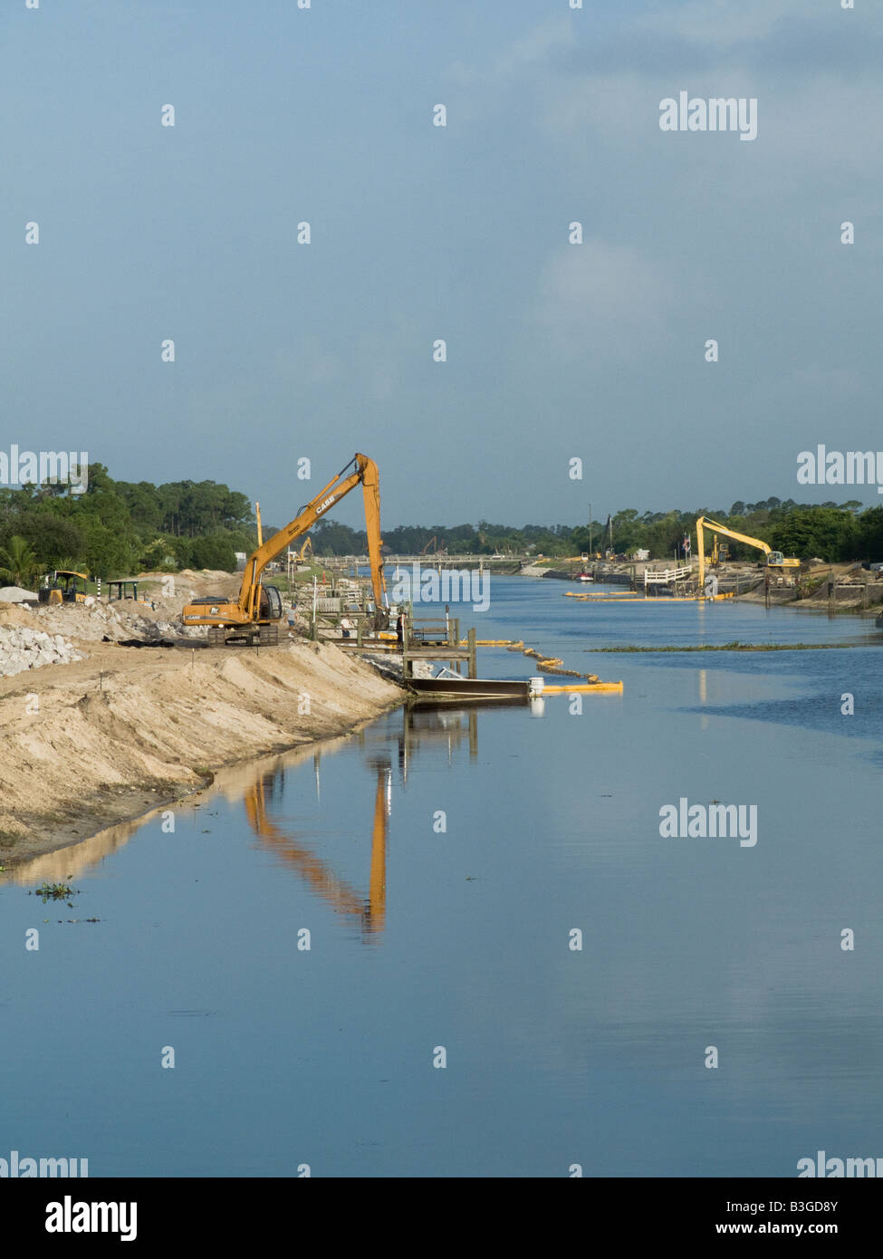 canal bank improvement reinforcement Stock Photo