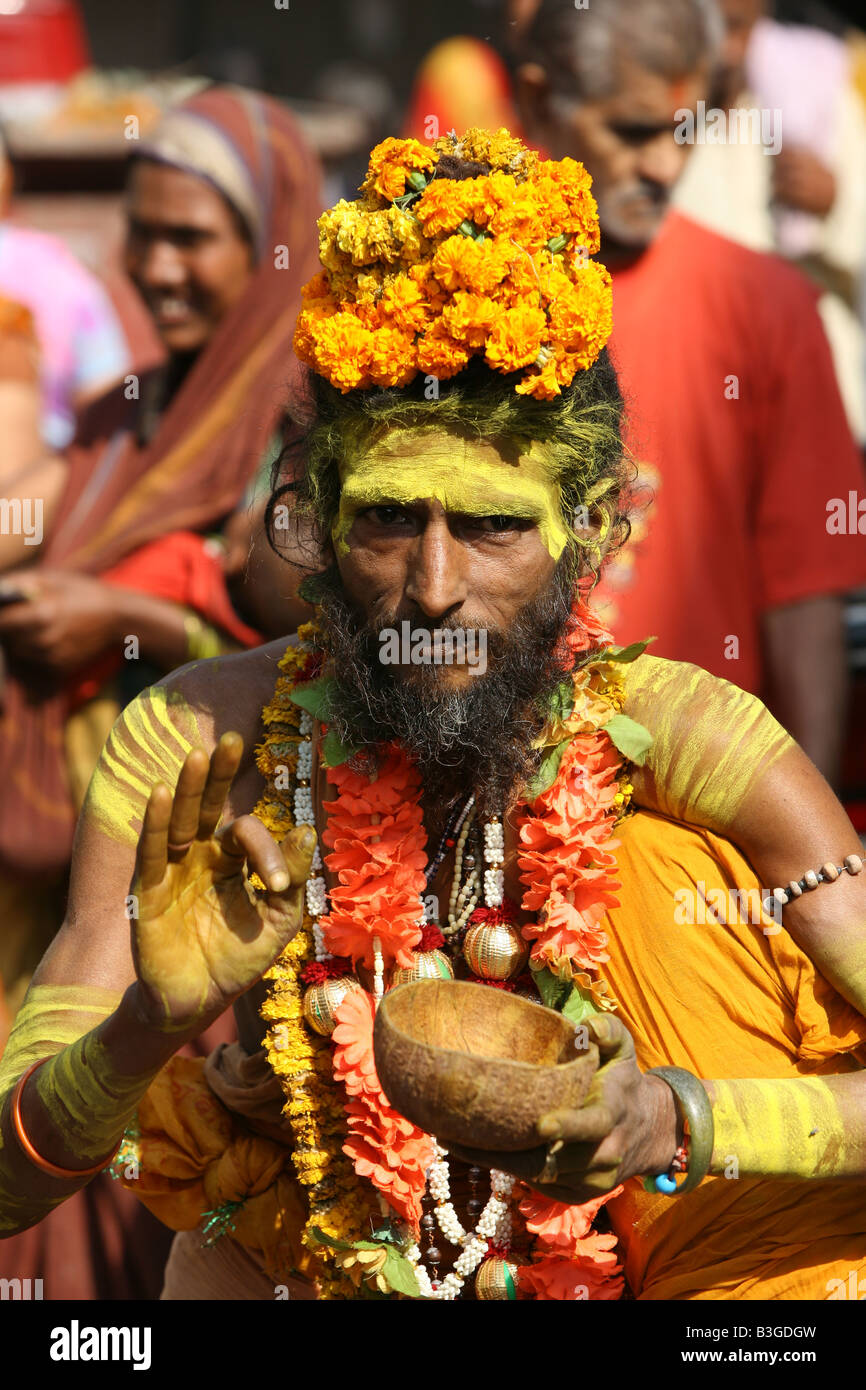 Hindu Sadu beg for money, varansy, india. Stock Photo