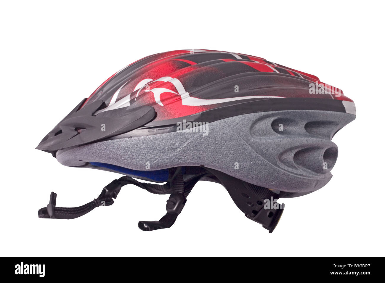 red and black bicycle helmet isolated on white background Stock Photo