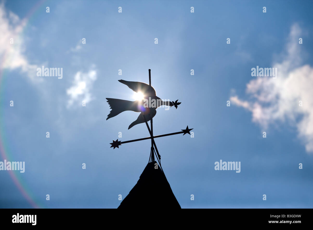 A bird weathervane on a farm in Litchfield, Connecticut USA with sunlight Stock Photo