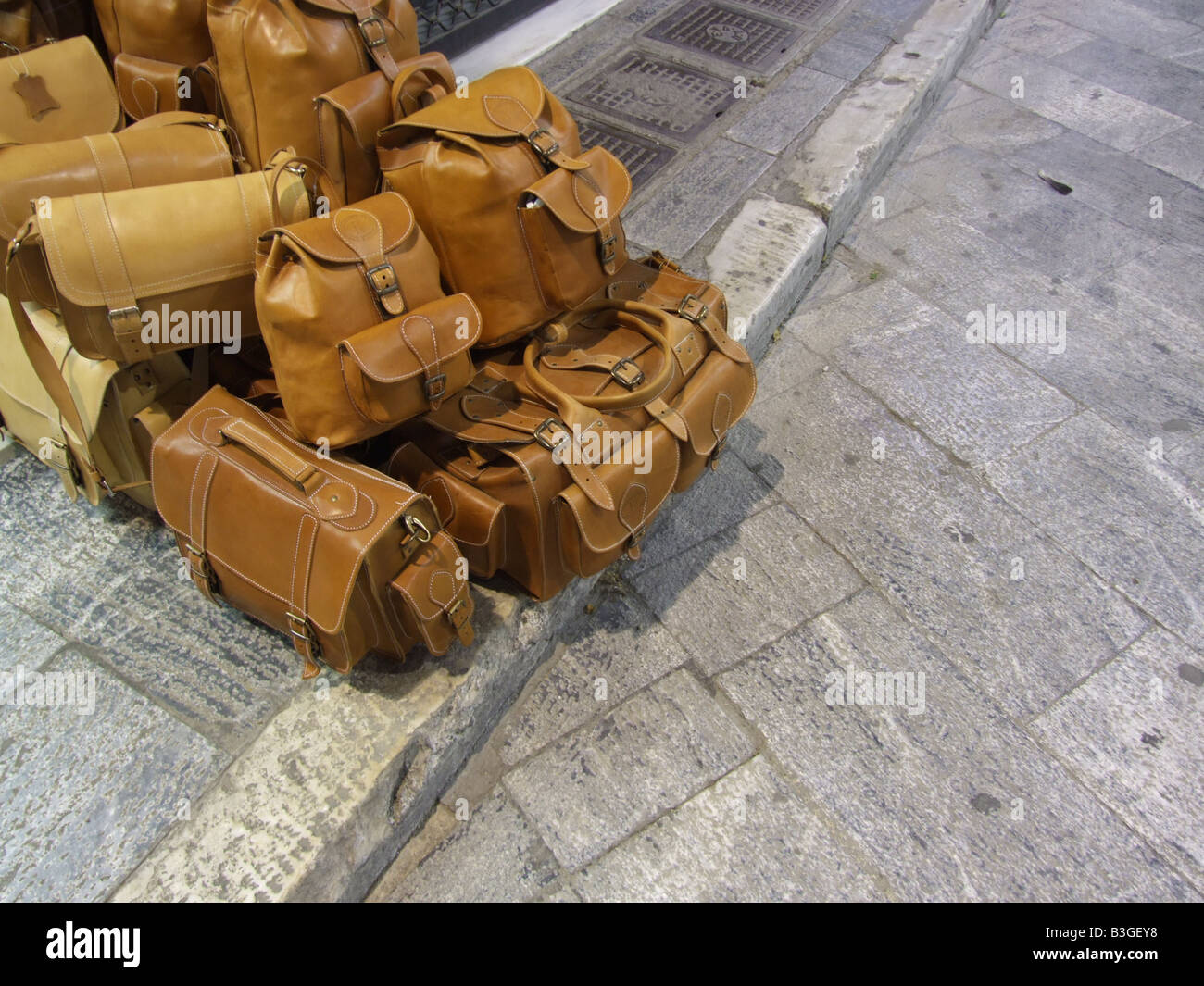 leather bags for sale in the plaka area, athens, greece Stock Photo Alamy