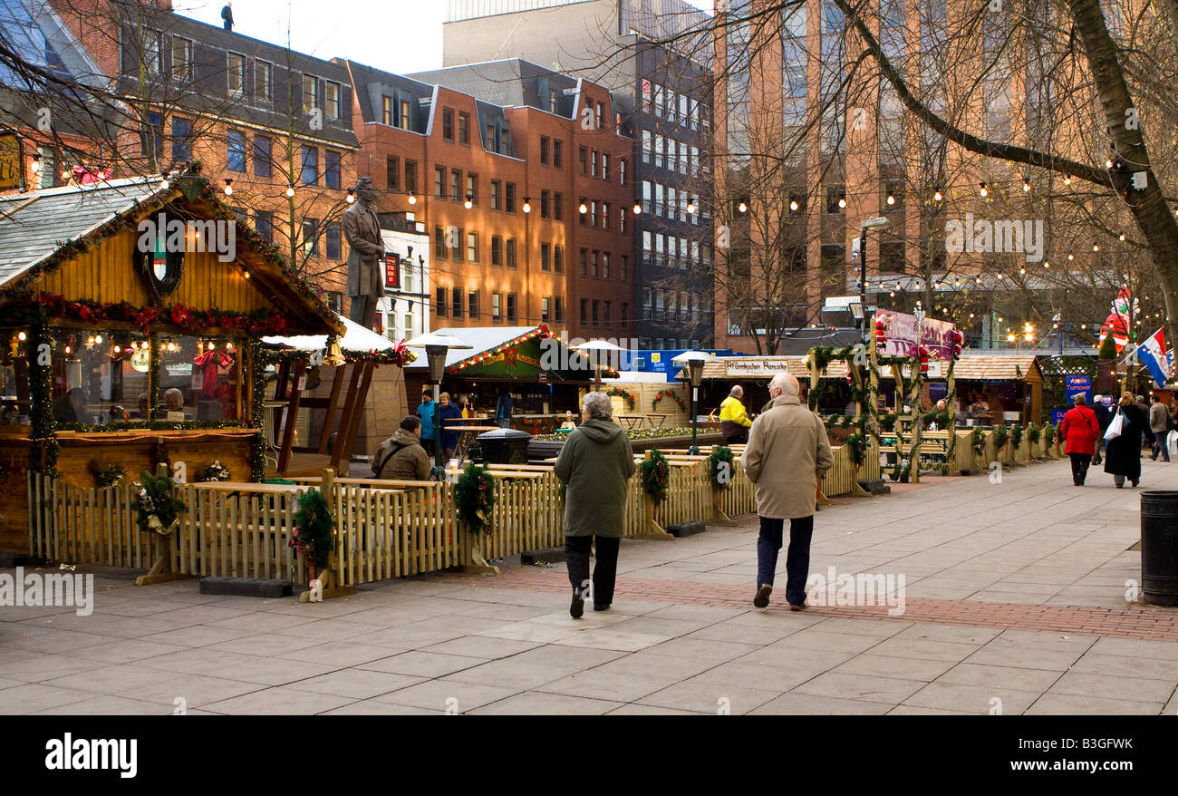Manchester Christmas Xmas continental Market very quiet few people recession Stock Photo