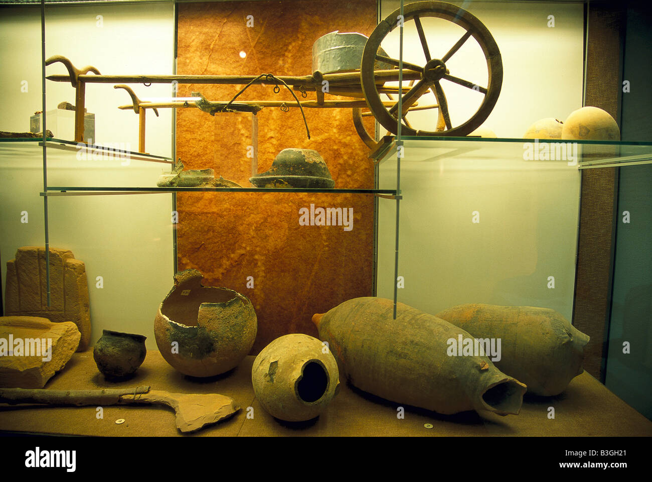 Amphorae and other remains dating to the Garamantes Kingdom on display at the Tripoli Museum, Tripoli, Libya. Stock Photo