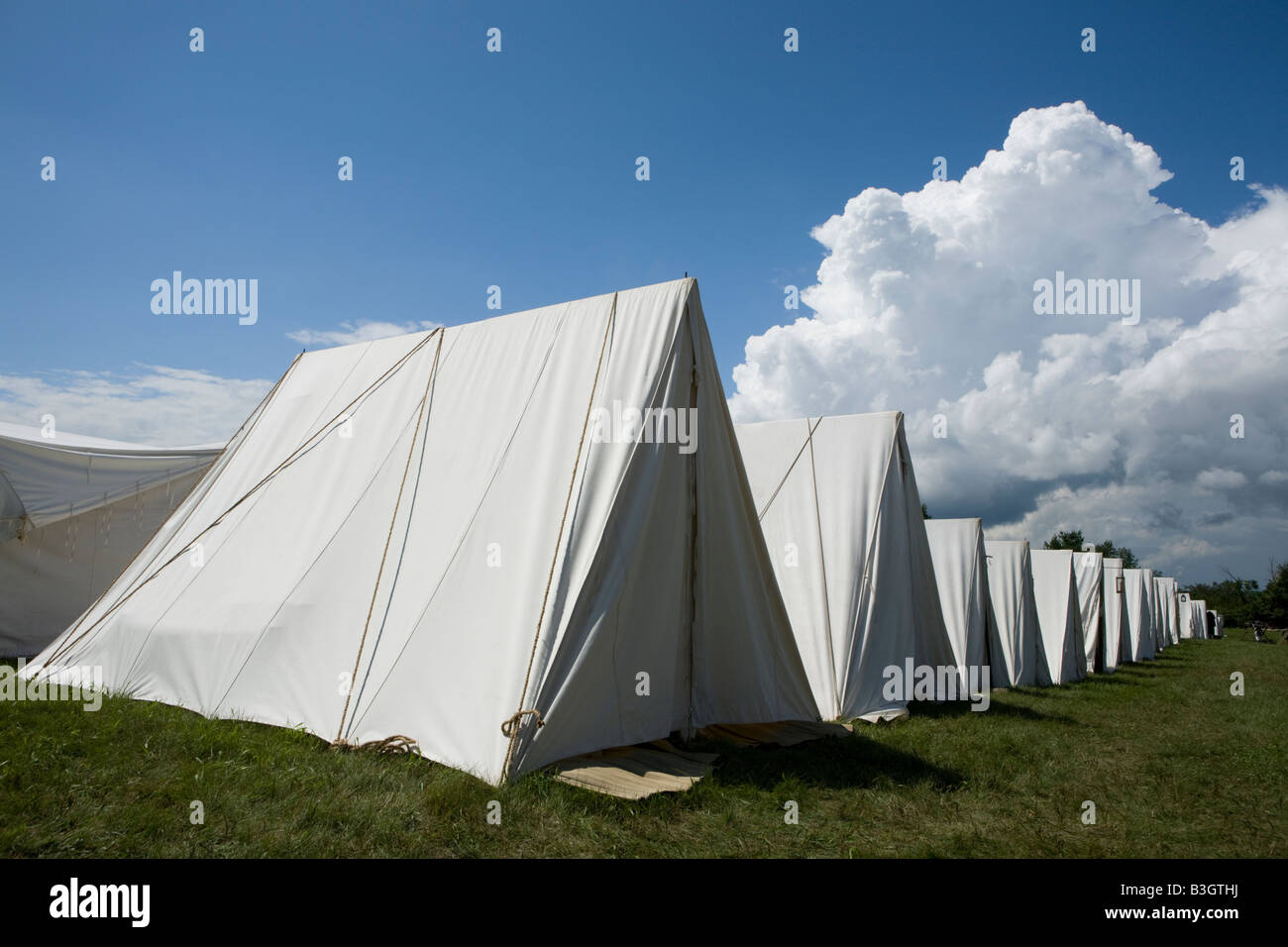 Canvas encampment tents at Revolutionary War reenactment Mohawk Valley New York State Stock Photo