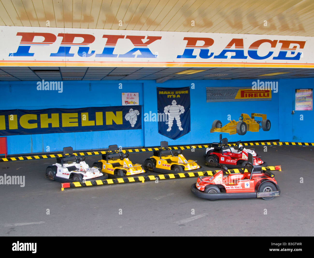 Childrens Go karts at Skegness seafront amusement park Lincolnshire
