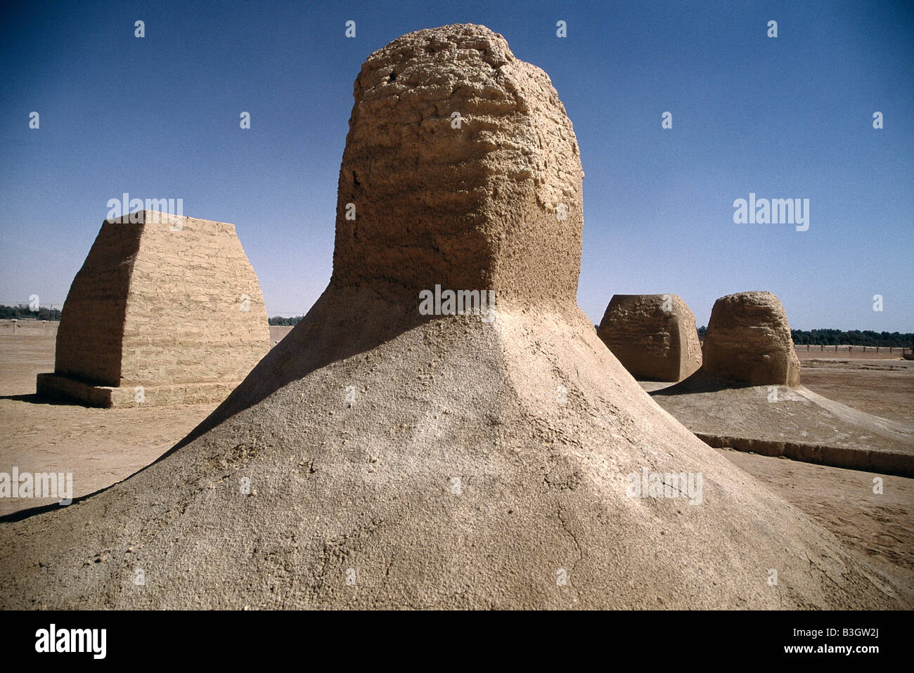 The so-called Hattia Pyramids where important people and rulers of the Garama Kingdom were interred in the Sahara Desert, Libya. Stock Photo