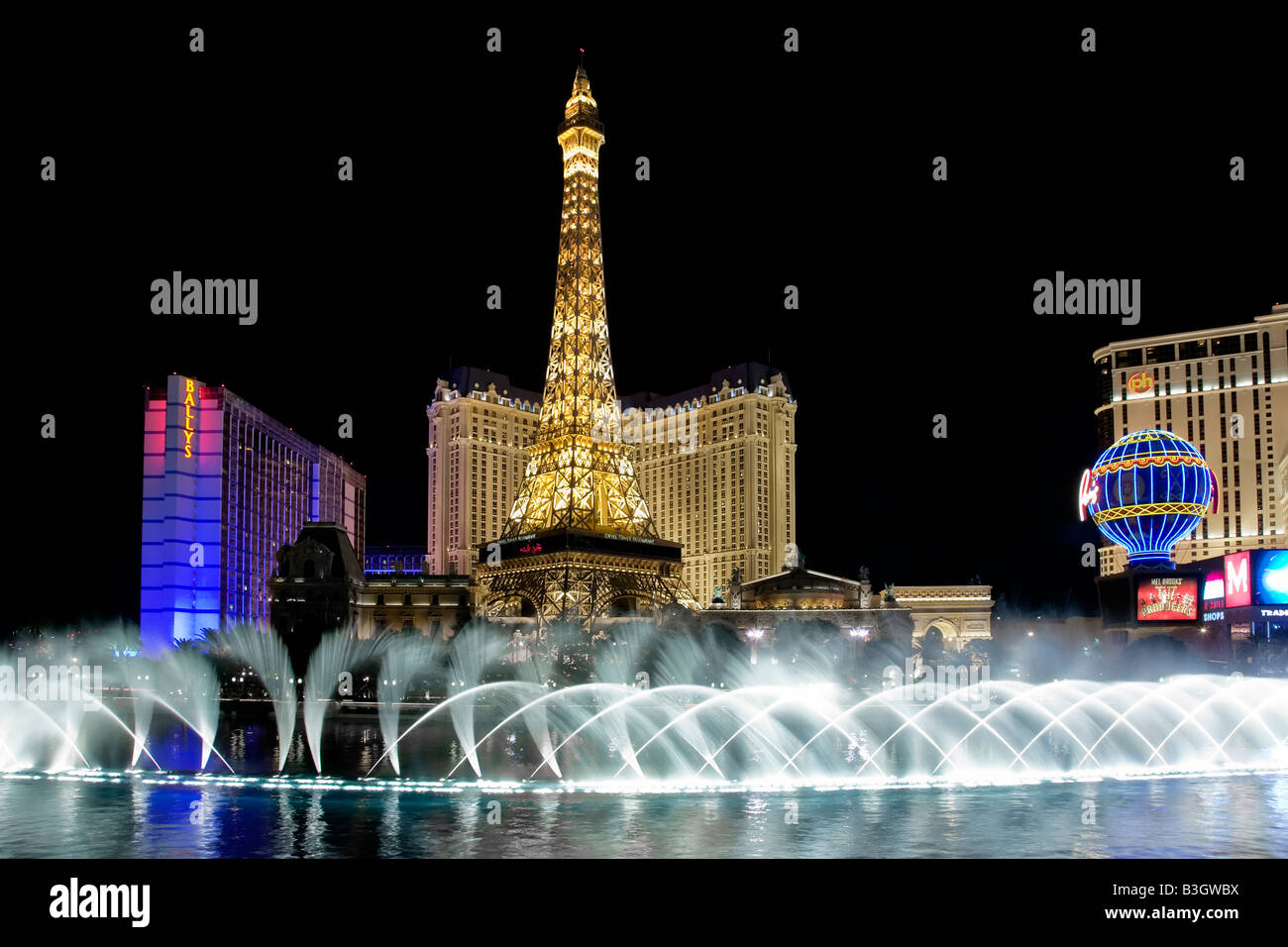 The beautiful display of the bellagio fountains in Las vegas Stock Photo