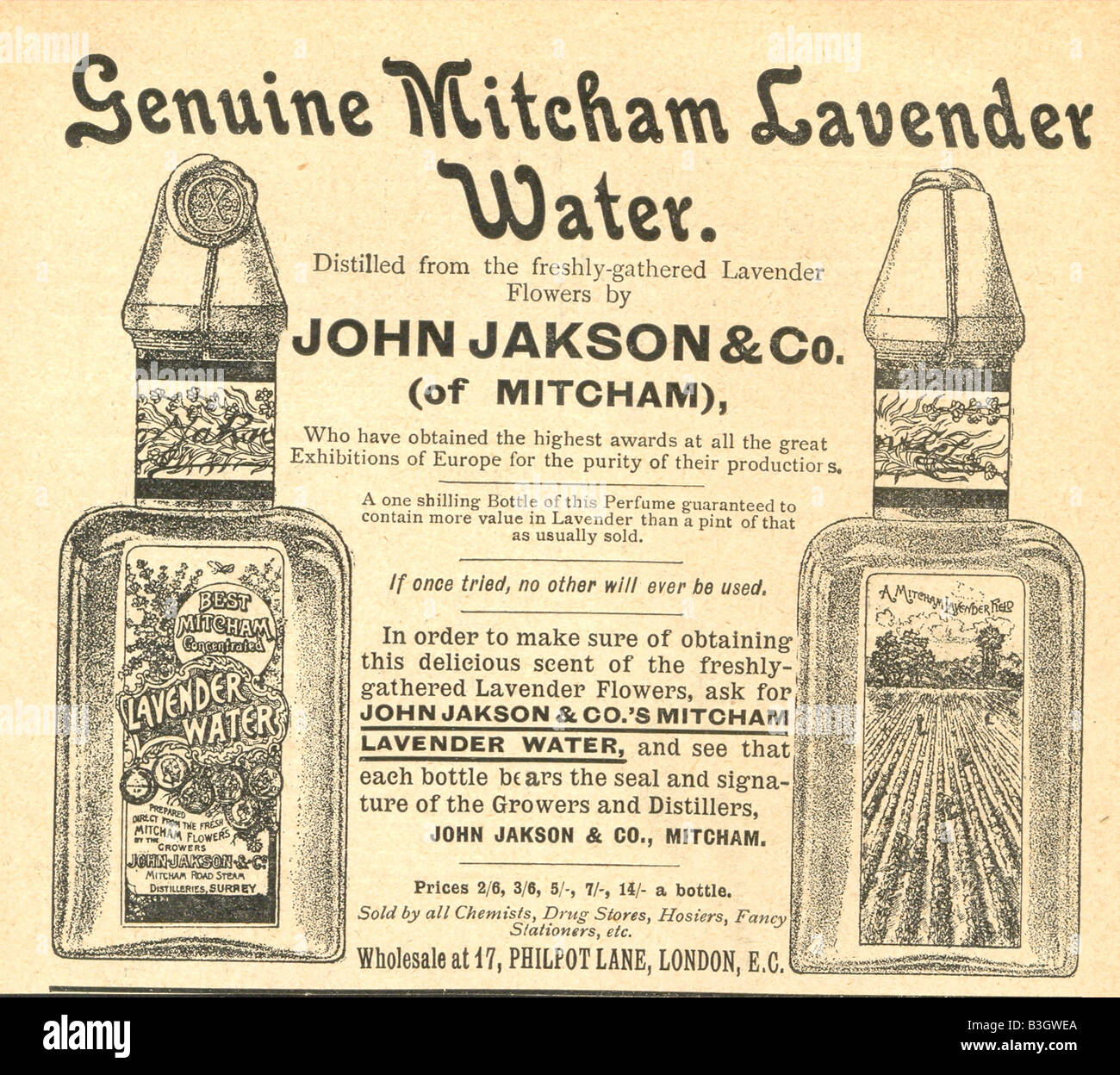 Advertisement For Mitcham Lavender Water Circa 1895 Stock Photo Alamy