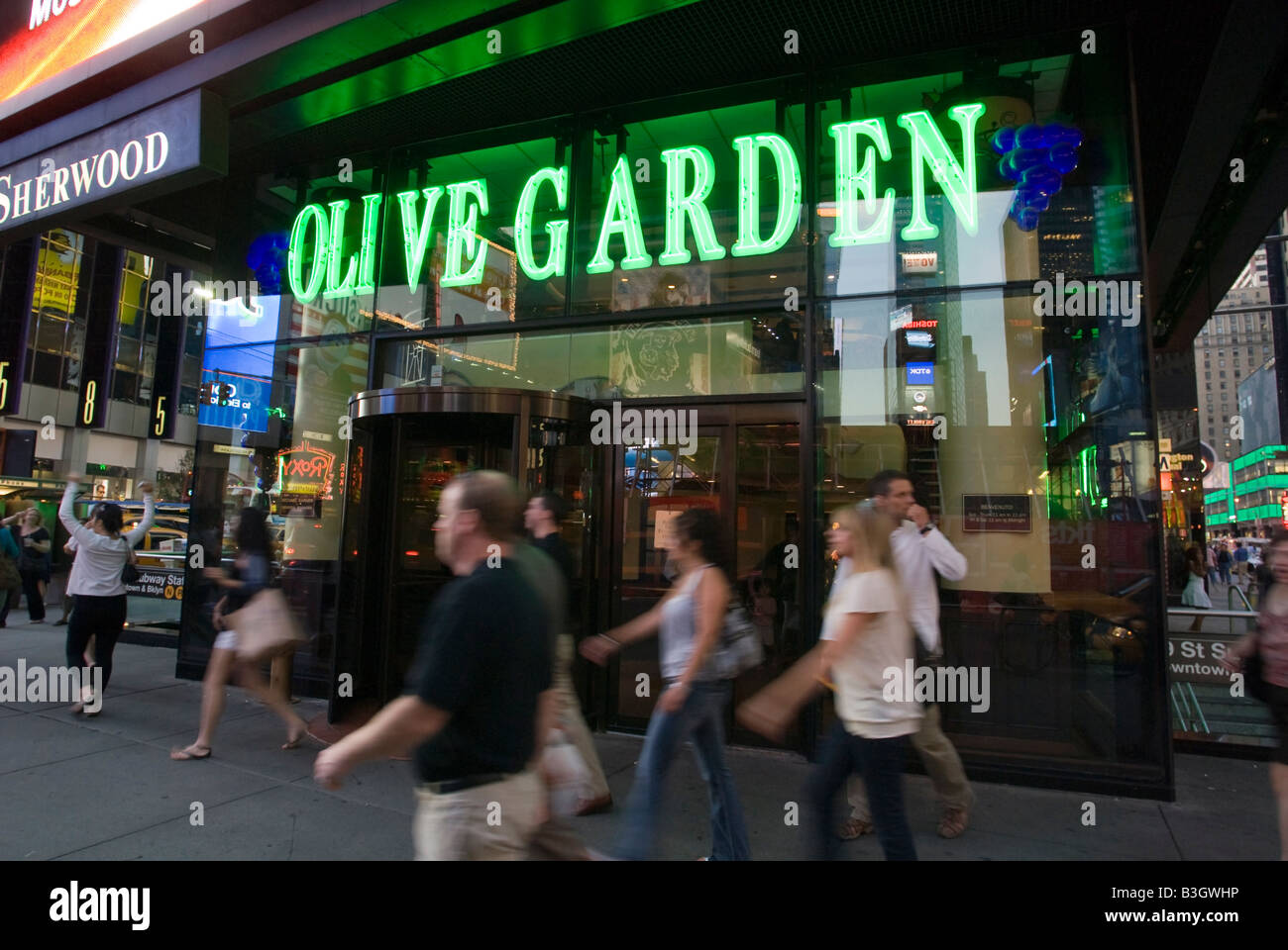 A Times Square Branch Of The Olive Garden Restaurant Chain Stock