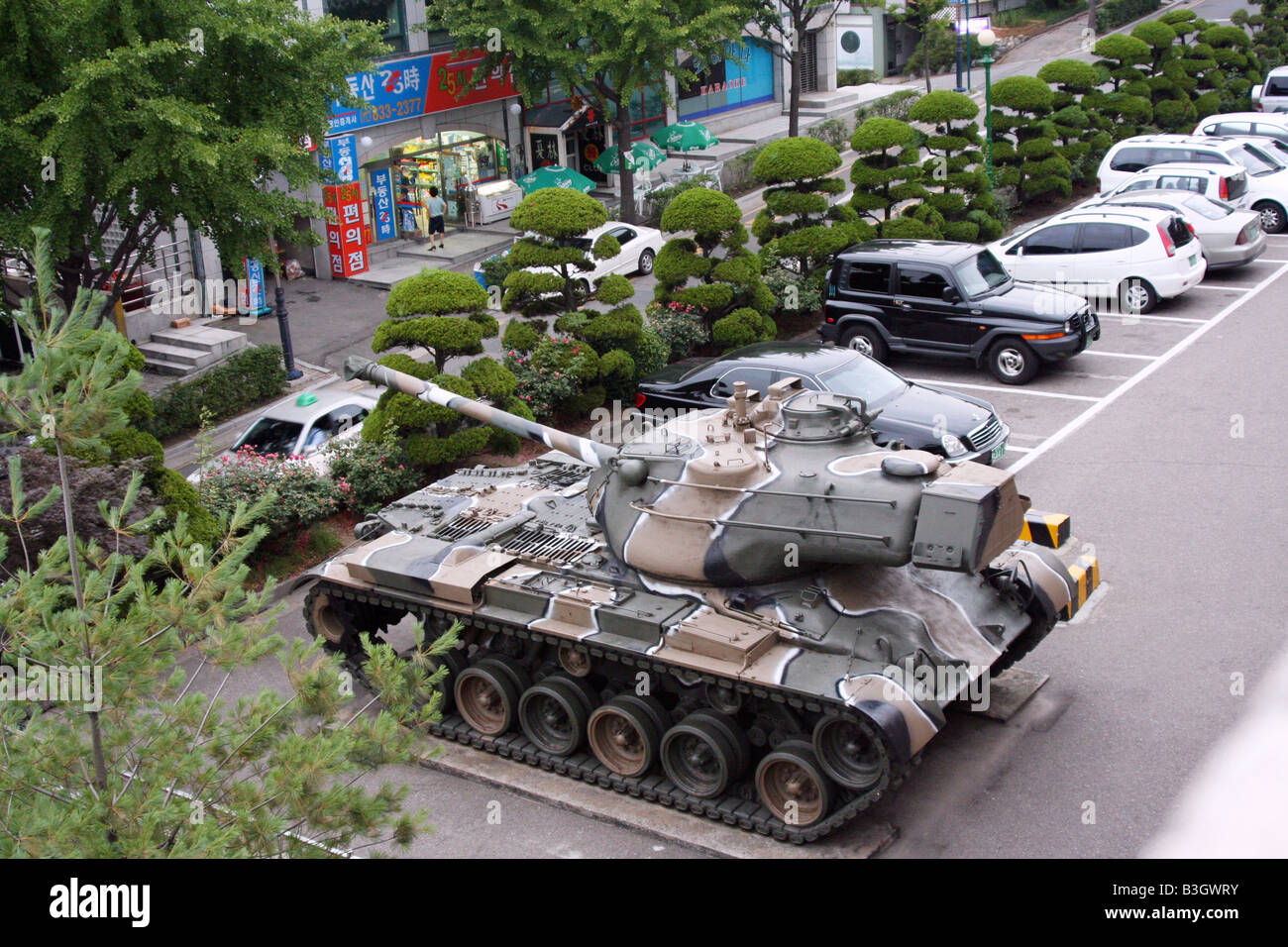 Tank parked in front of the Incheon Landing Memorial Hall near Songdo Resort (Yeonsu gu) in Incheon. Stock Photo