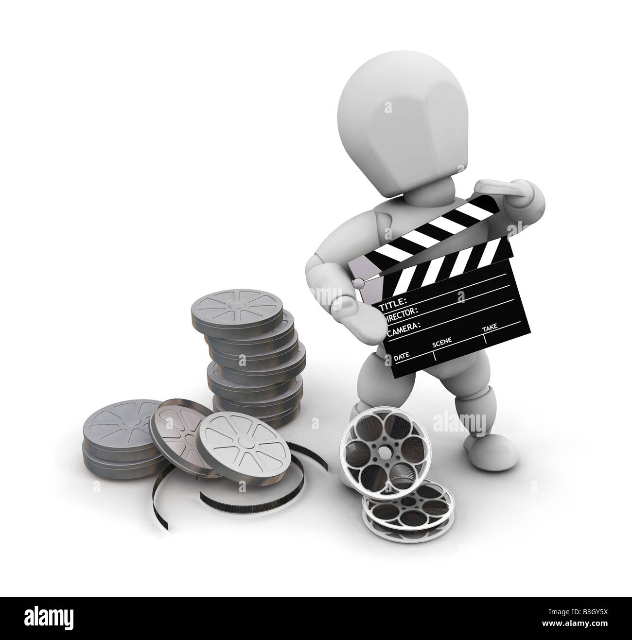 3D render of someone with movie items Stock Photo