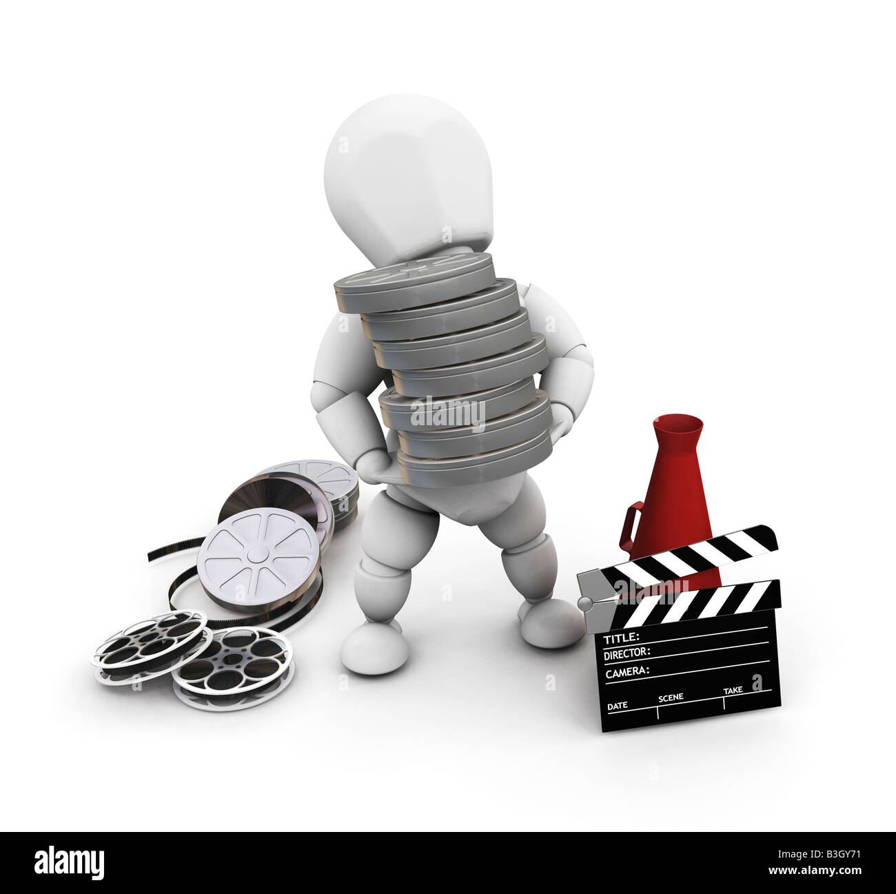3D render of someone with movie items Stock Photo