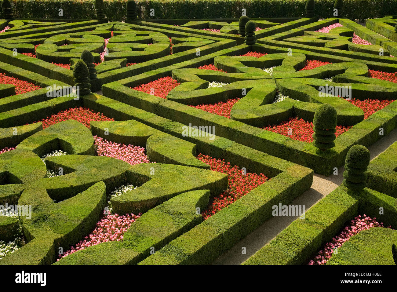 Clockwise from top Basque, Maltese and Languedoc crosses in the parterres of the love garden, Chateau Villandry, Loire Valley Stock Photo