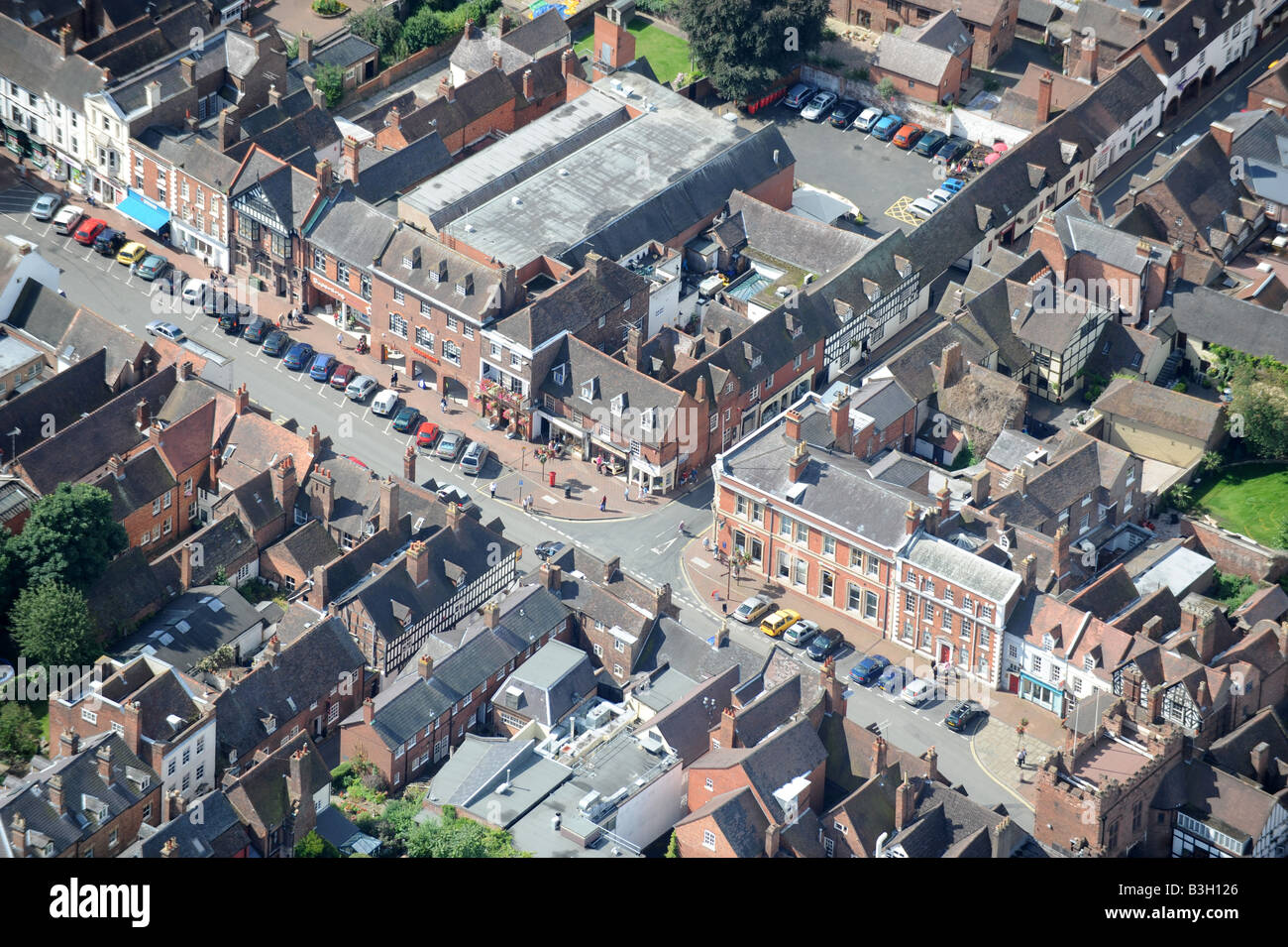 An aerial view of Bridgnorth in Shropshire England featuring the High