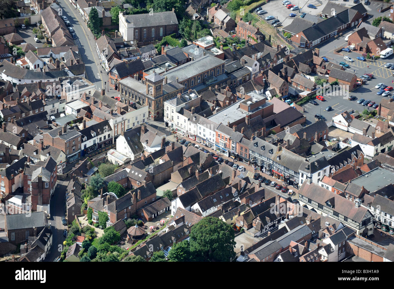 An aerial view of Bridgnorth in Shropshire England featuring the High