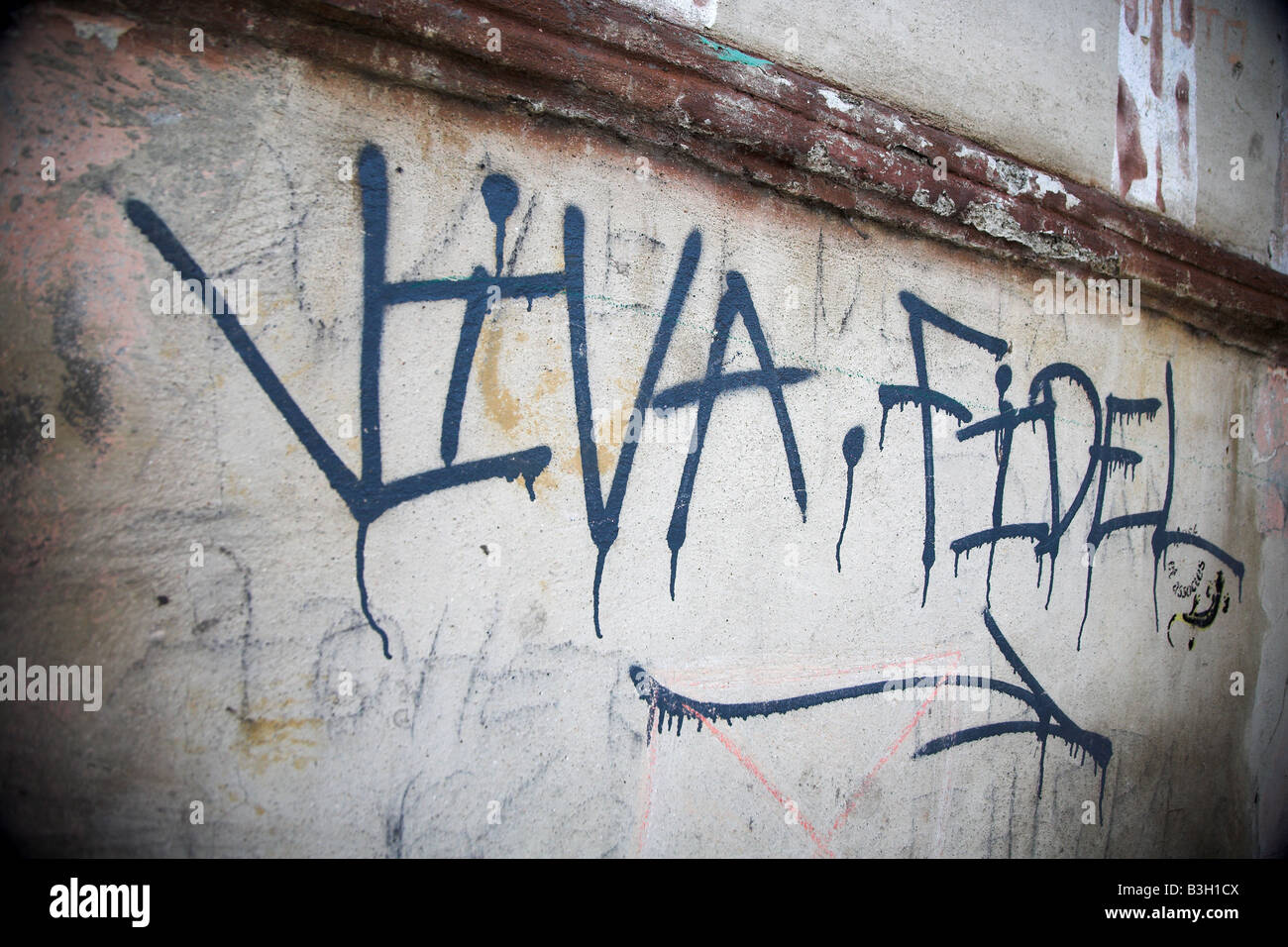 Viva Fidel is graffitied on a wall in old Havana in Cuba. Stock Photo
