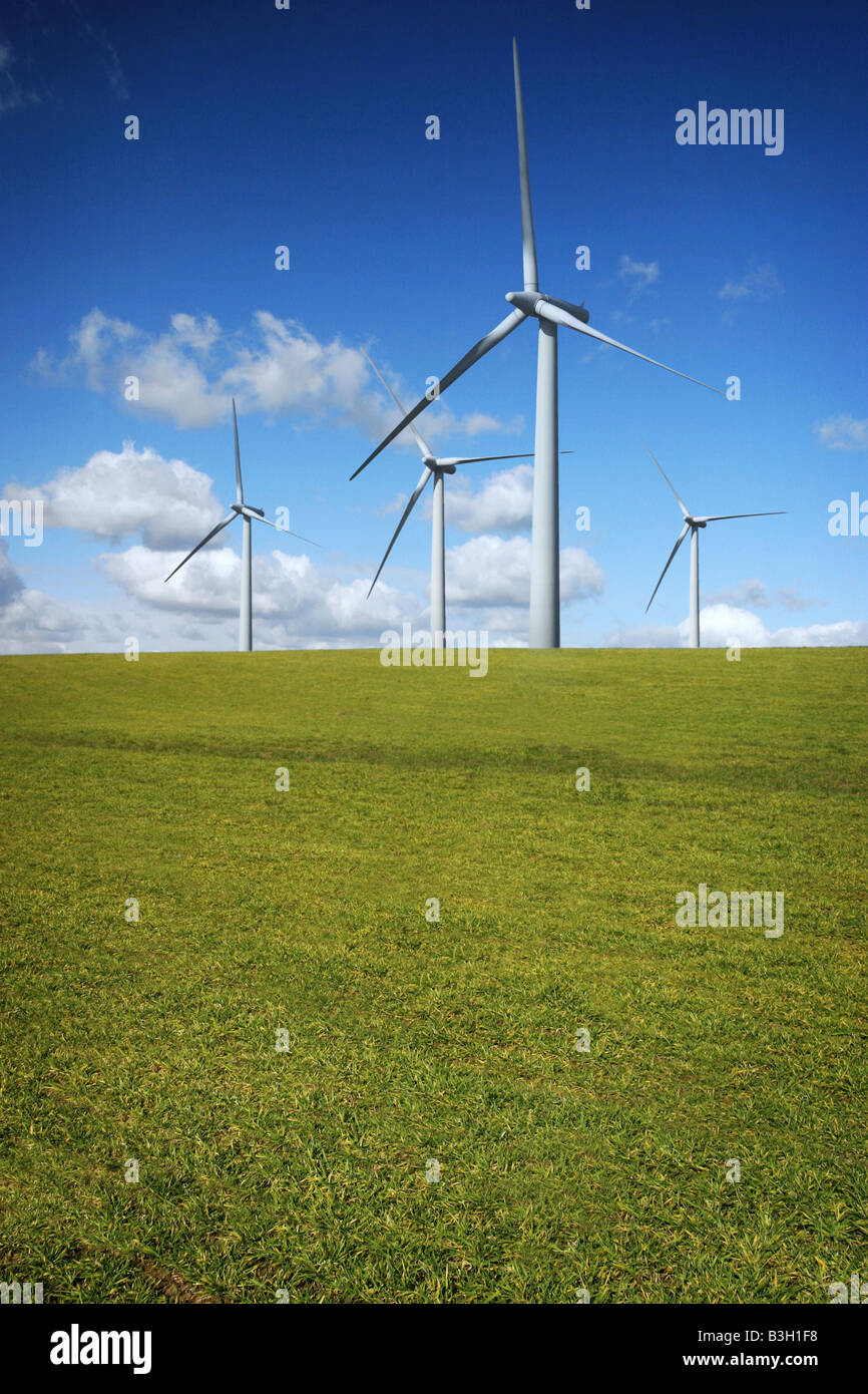 wind turbines in a field Stock Photo