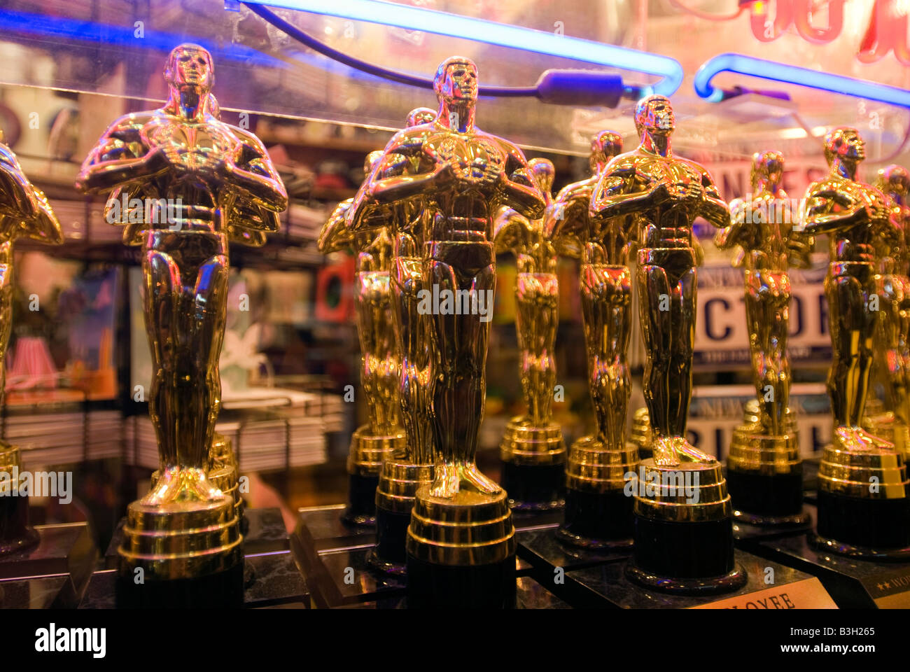 Award statuettes in the window of a souvenir store in Times Square in