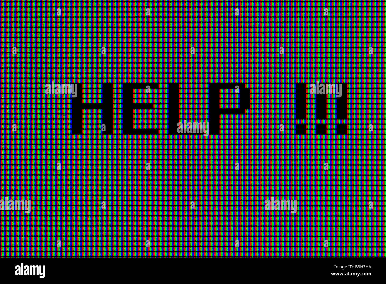 HELP extreme macro shot of a LCD computer monitor, RGB pixels visible