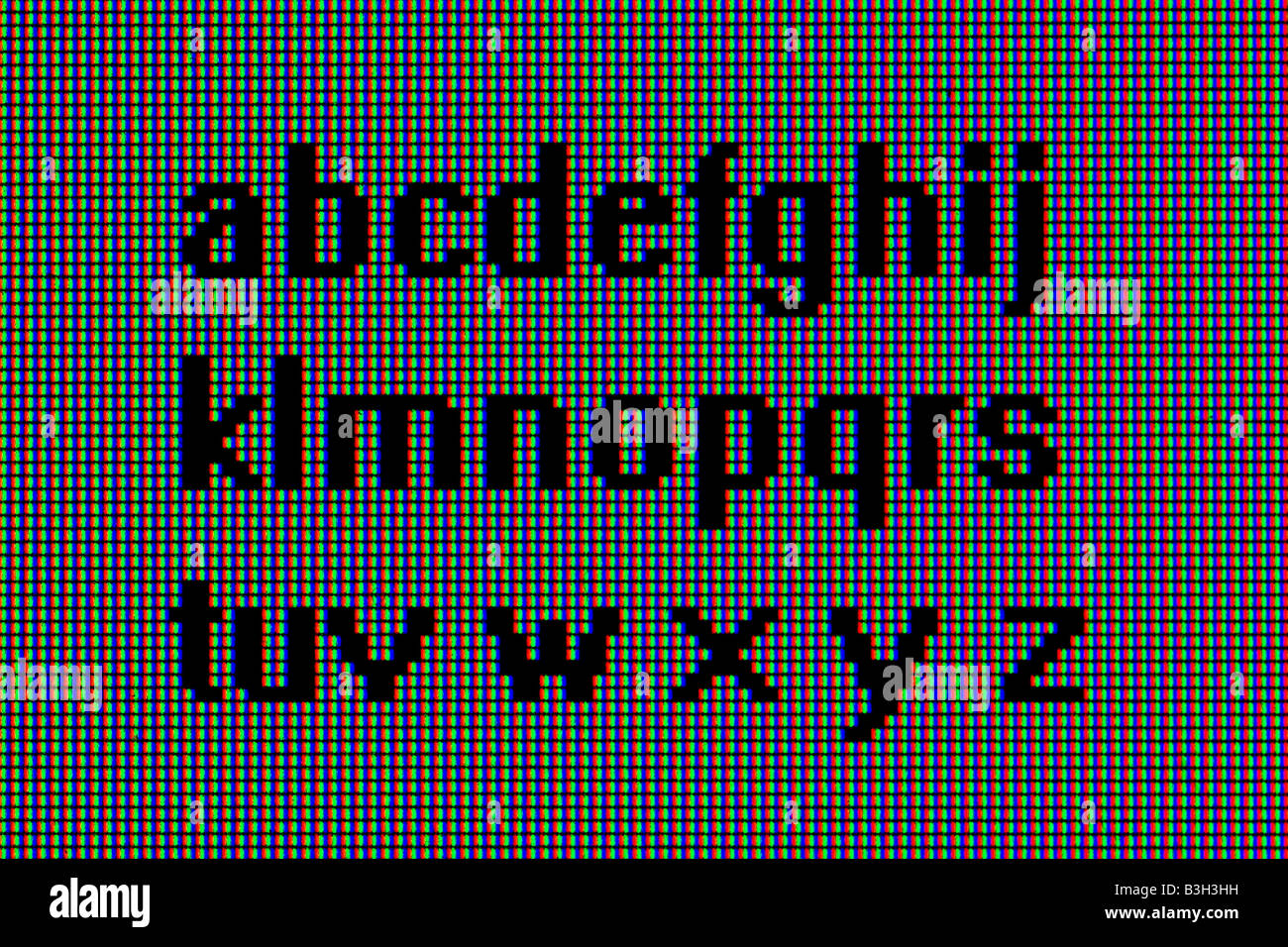 alphabet extreme macro shot of a LCD computer monitor, RGB pixels visible Stock Photo