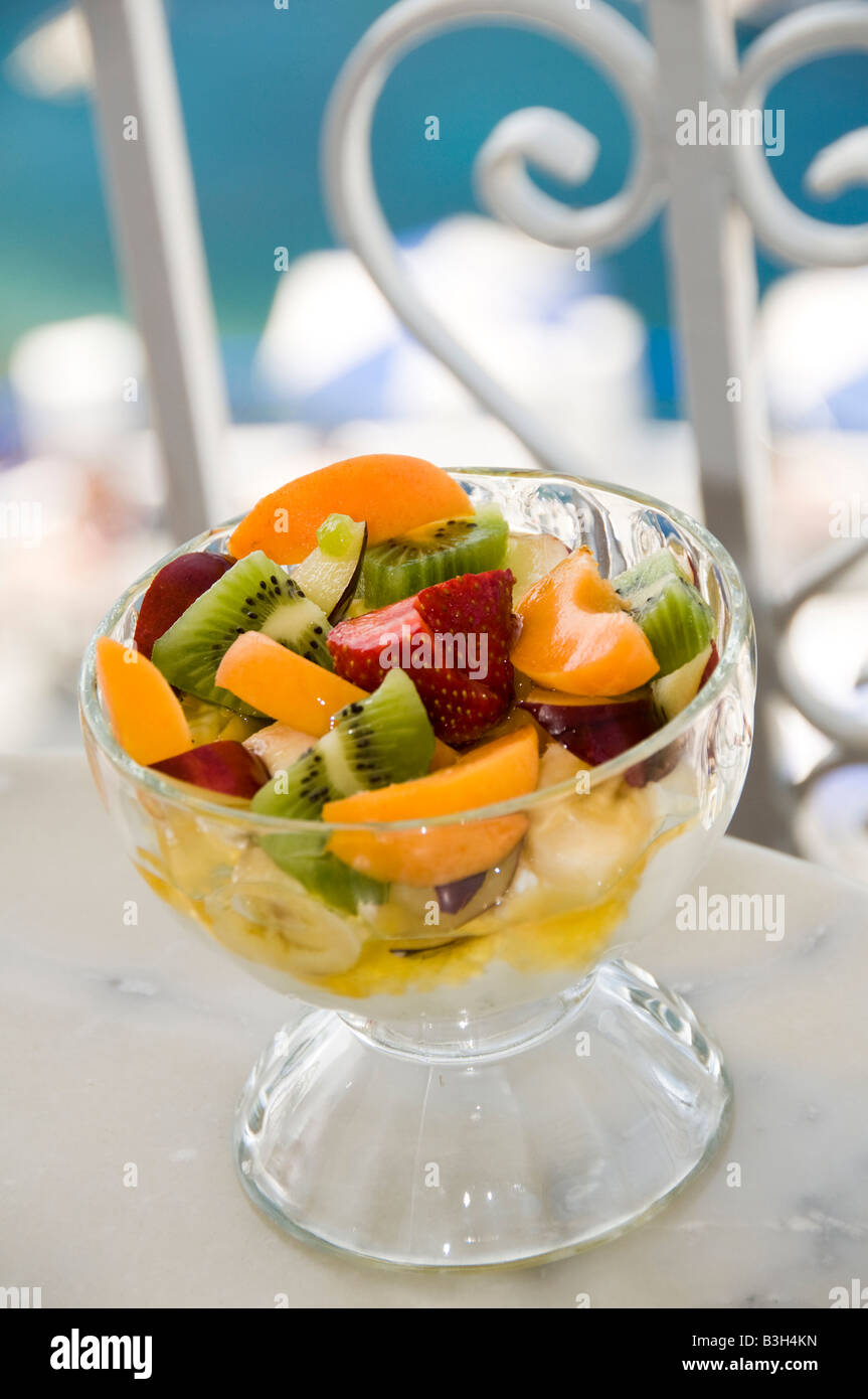 yogurt with fruit and honey typical greek island breakfast cafe over