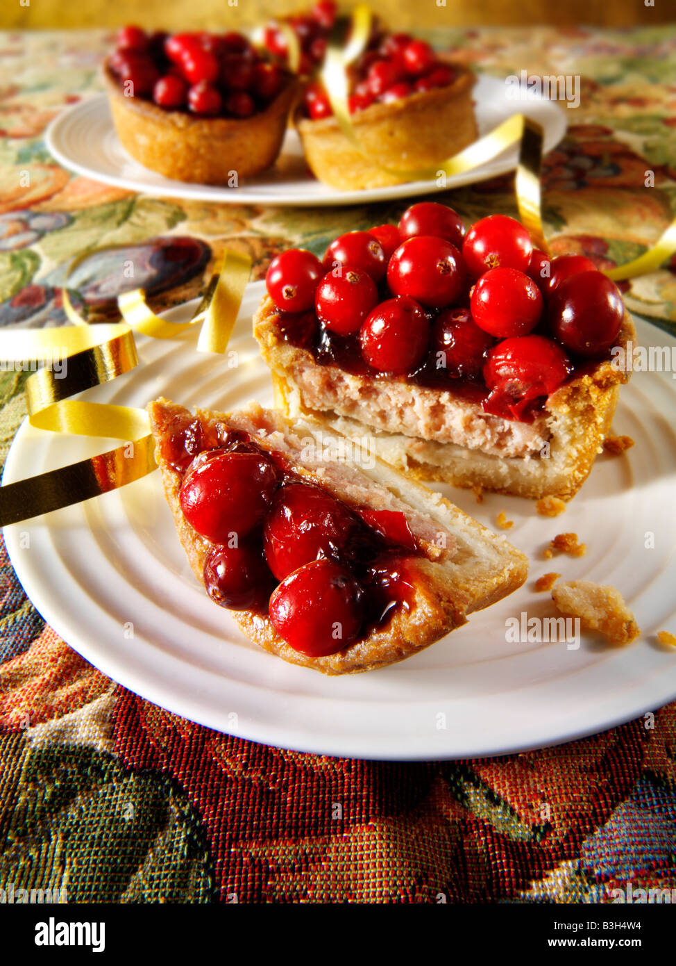 Cranberry topped pork pie - traditional British Christmas winter food Stock Photo