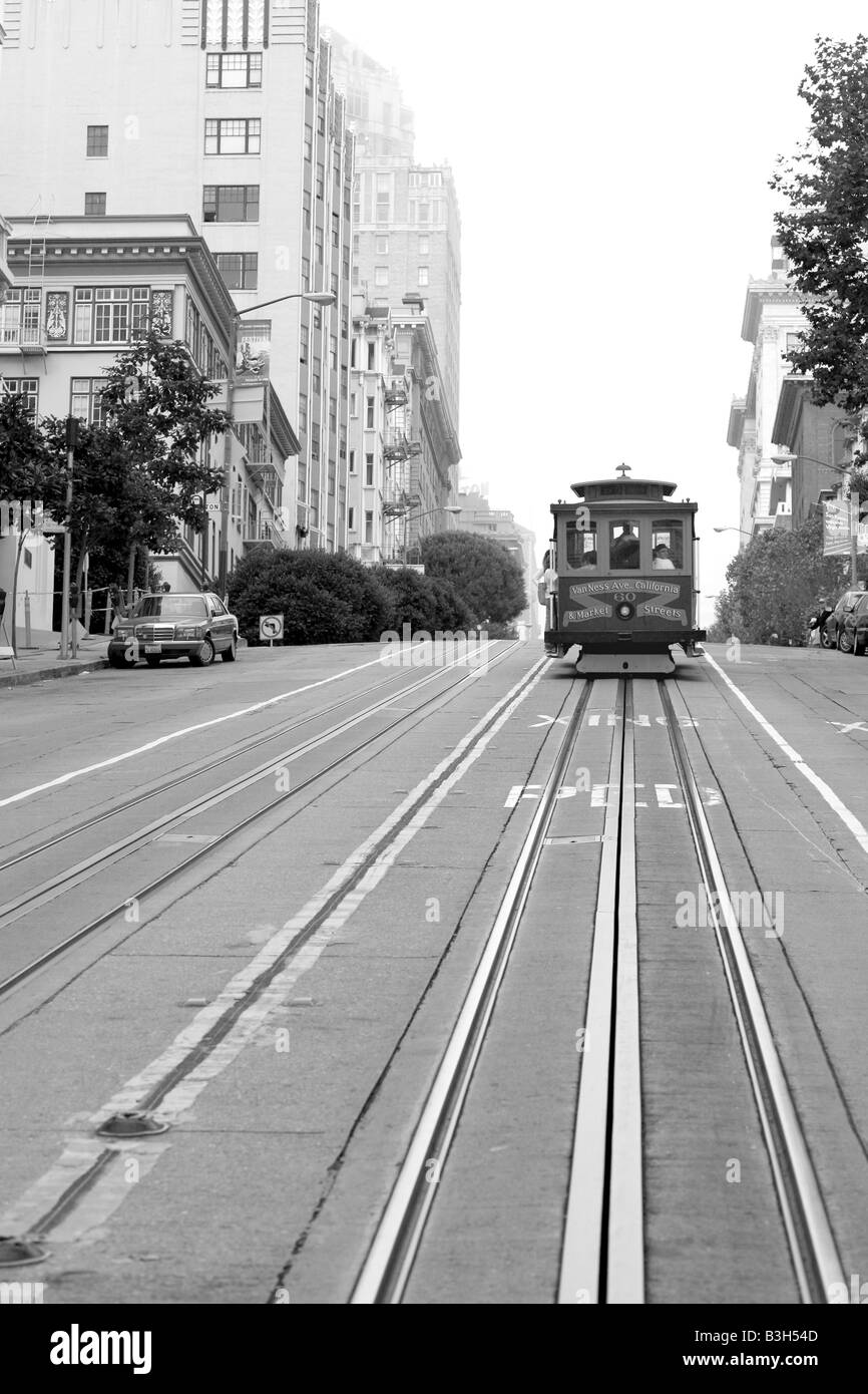 Cable car in a street of San Francisco Stock Photo