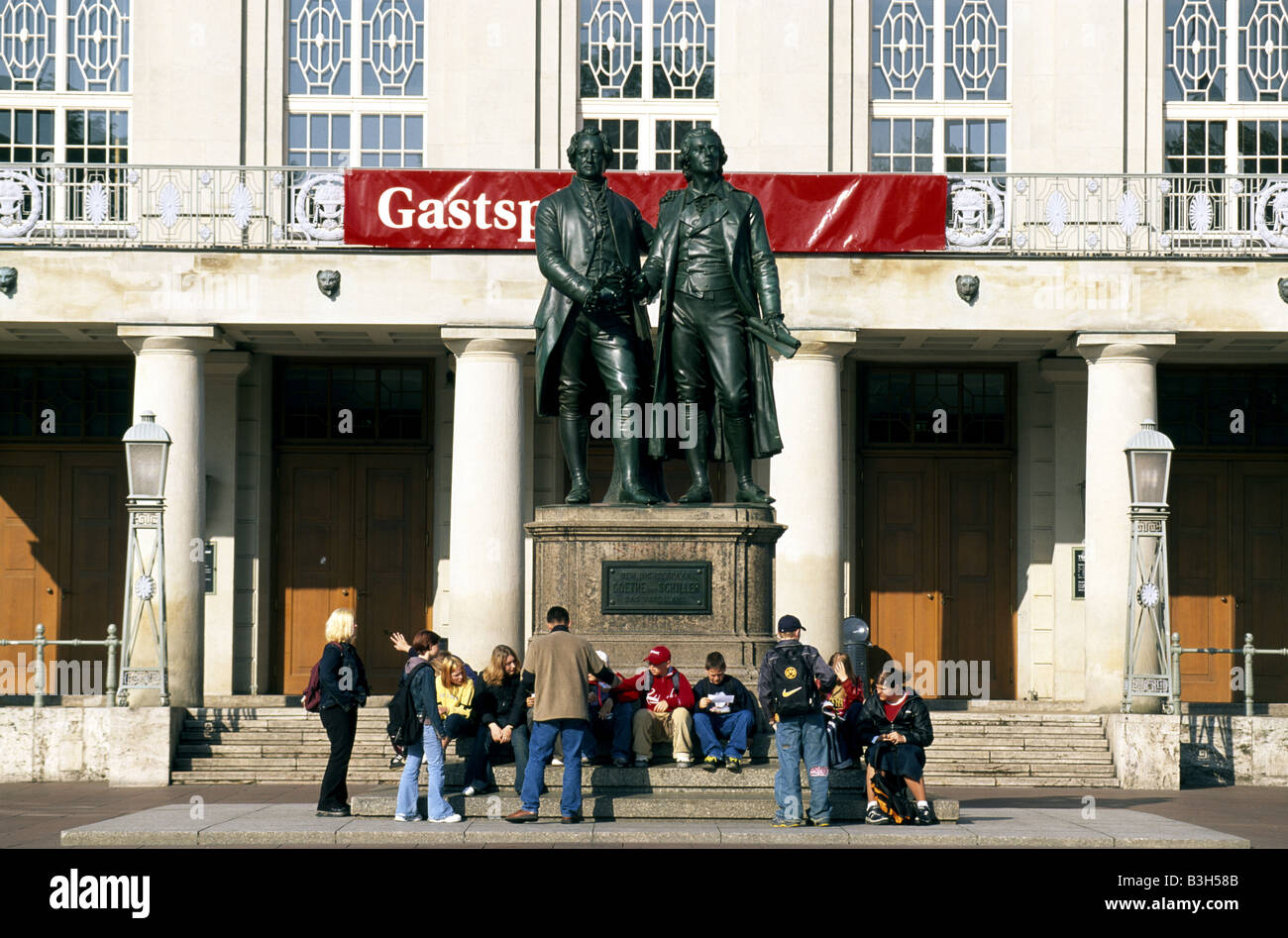 Monument of Goethe and Schiller national theatre Weimar Thuringia Germany Stock Photo