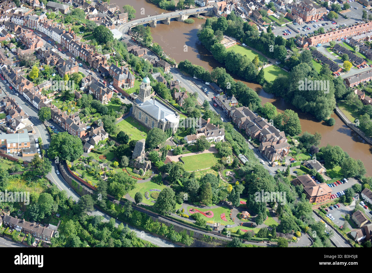 An aerial view of Bridgnorth in Shropshire England featuring St Mary s