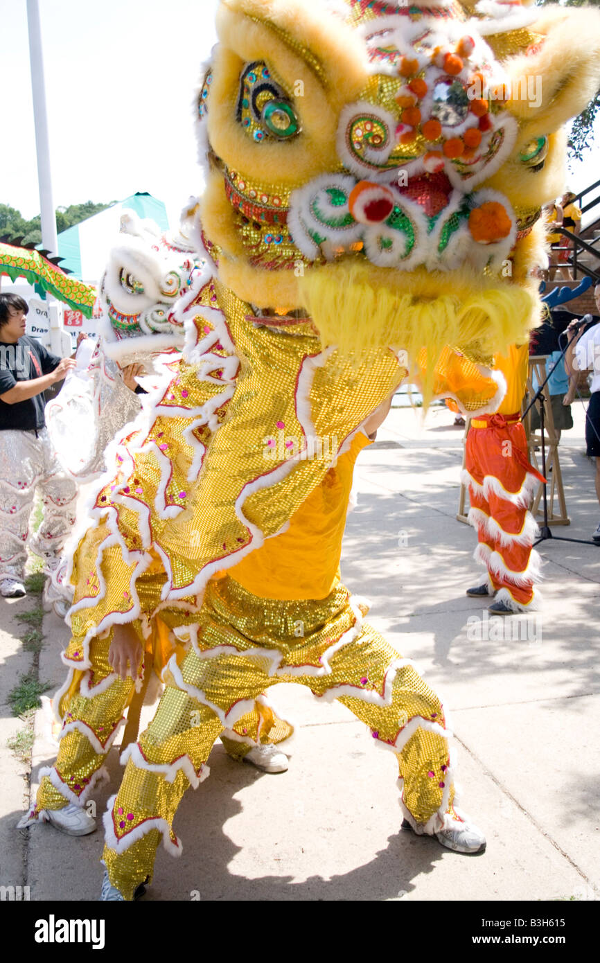Asian dancers perform dragon ceremony. Dragon Festival Lake Phalen Park