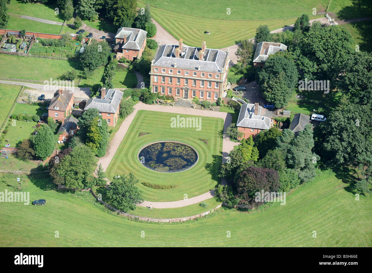 An aerial view of Davenport House at Worfield in Shropshire England