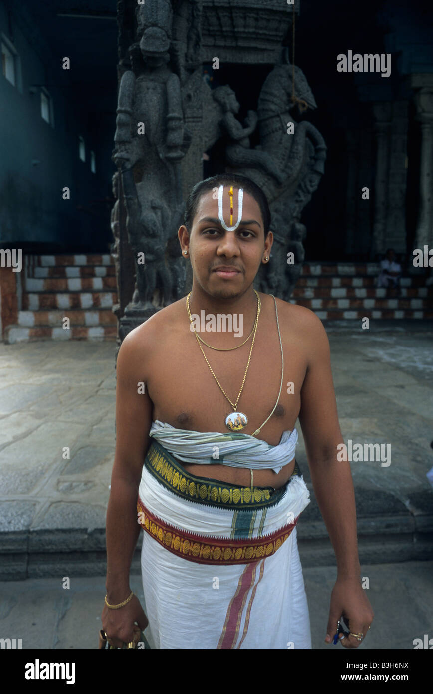 A Indian boy attends a religious school for upper caste Hindu Brahmins in Andhra Pradesh state of India. Stock Photo