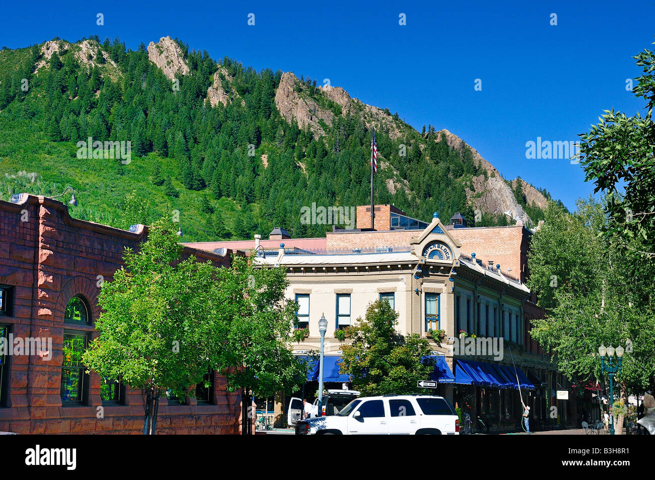 Building in Aspen ski Resort below Ajax mountain Colorado USA America Stock Photo
