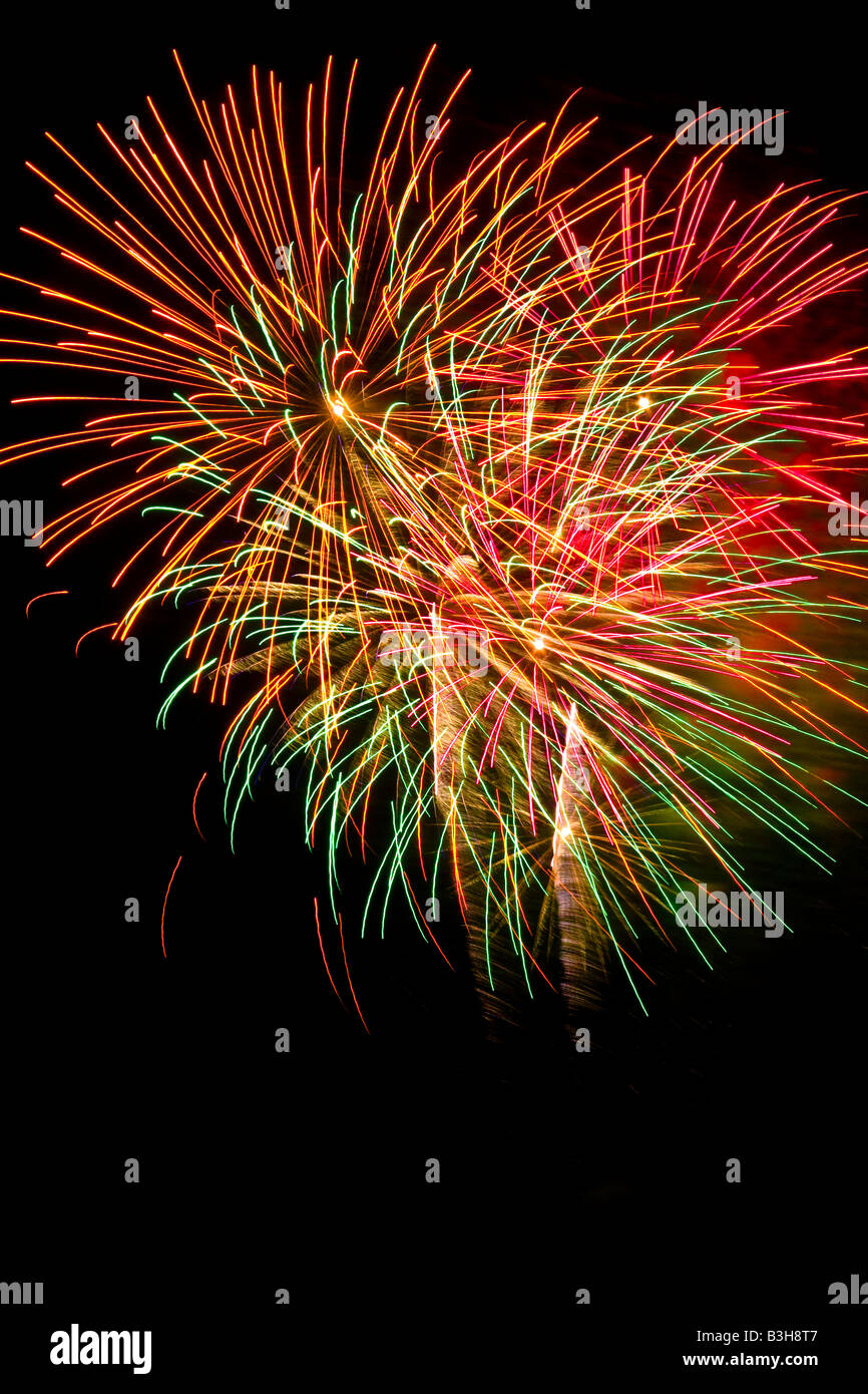 Firework display, dark sky, colourful, green, red, yellow, white, festival, extravaganza, celebration, Stock Photo