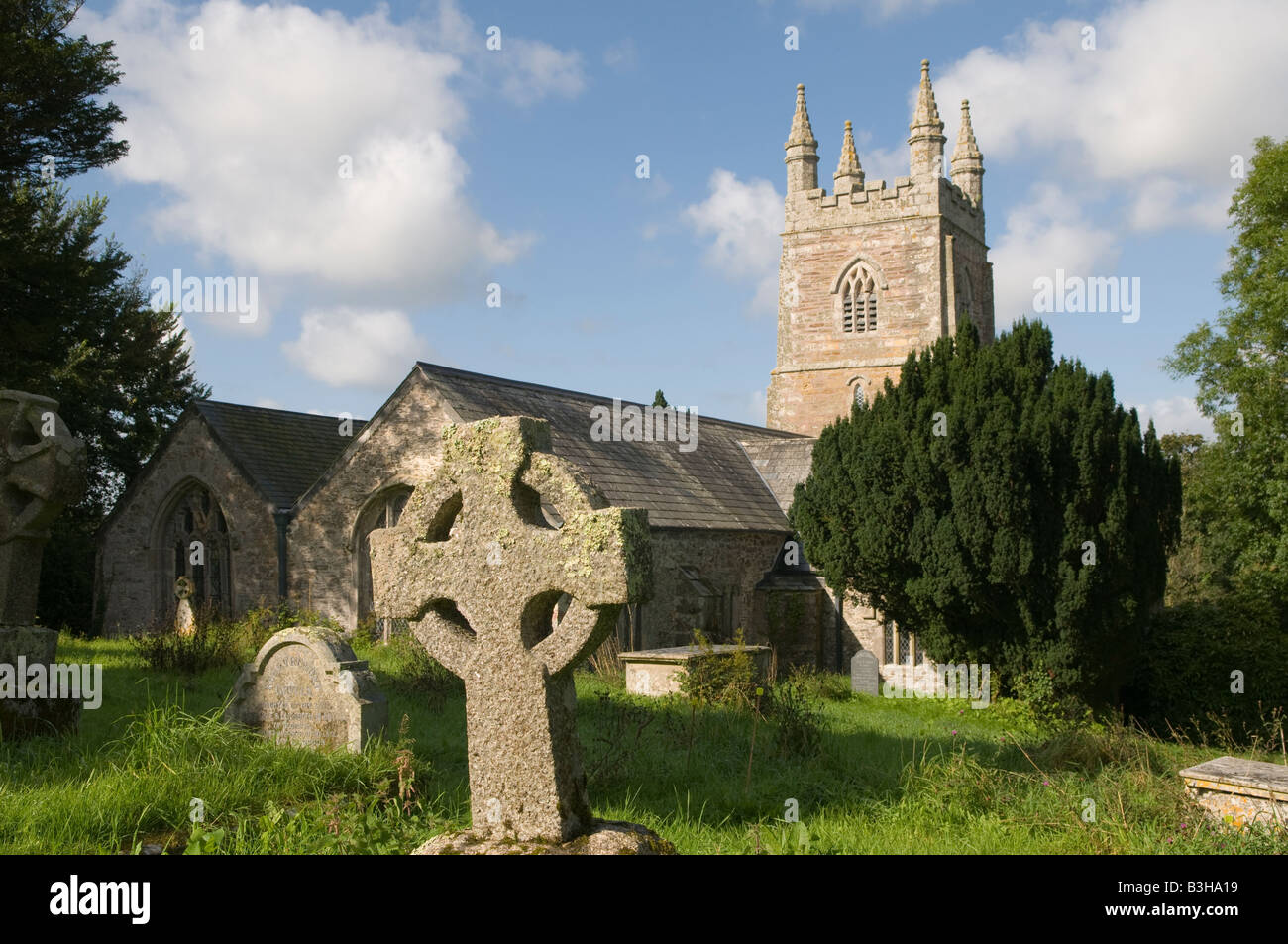 Celtic Cross at Creed Church Cornwall Stock Photo