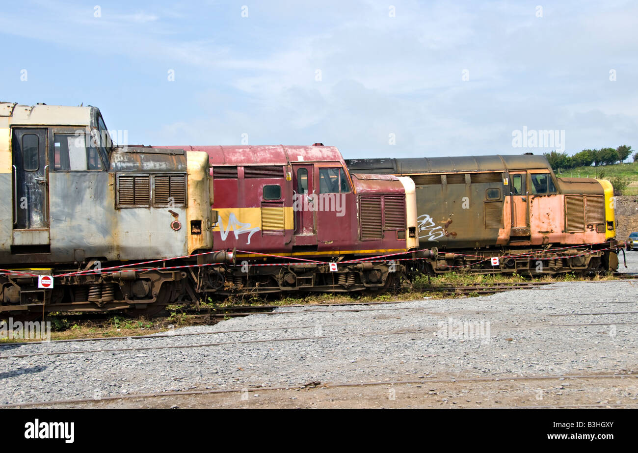Scrapped Diesel Locomotives at West Coast Railway Company's Carnforth Depot. Stock Photo