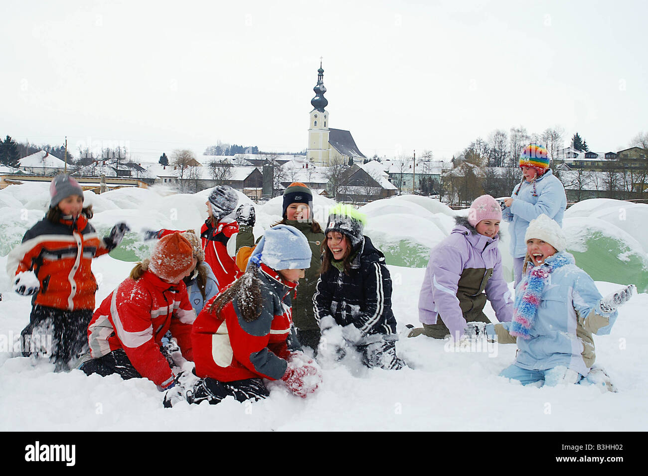 children in the snow Stock Photo