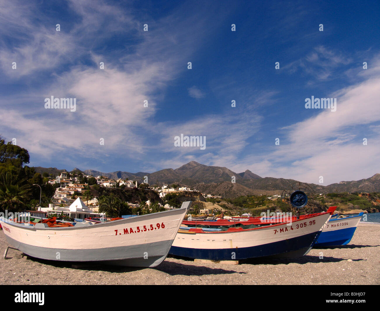 Playa Burriana, Nerja, Malaga, Andalucia, Spain, Costa del Sol Stock Photo