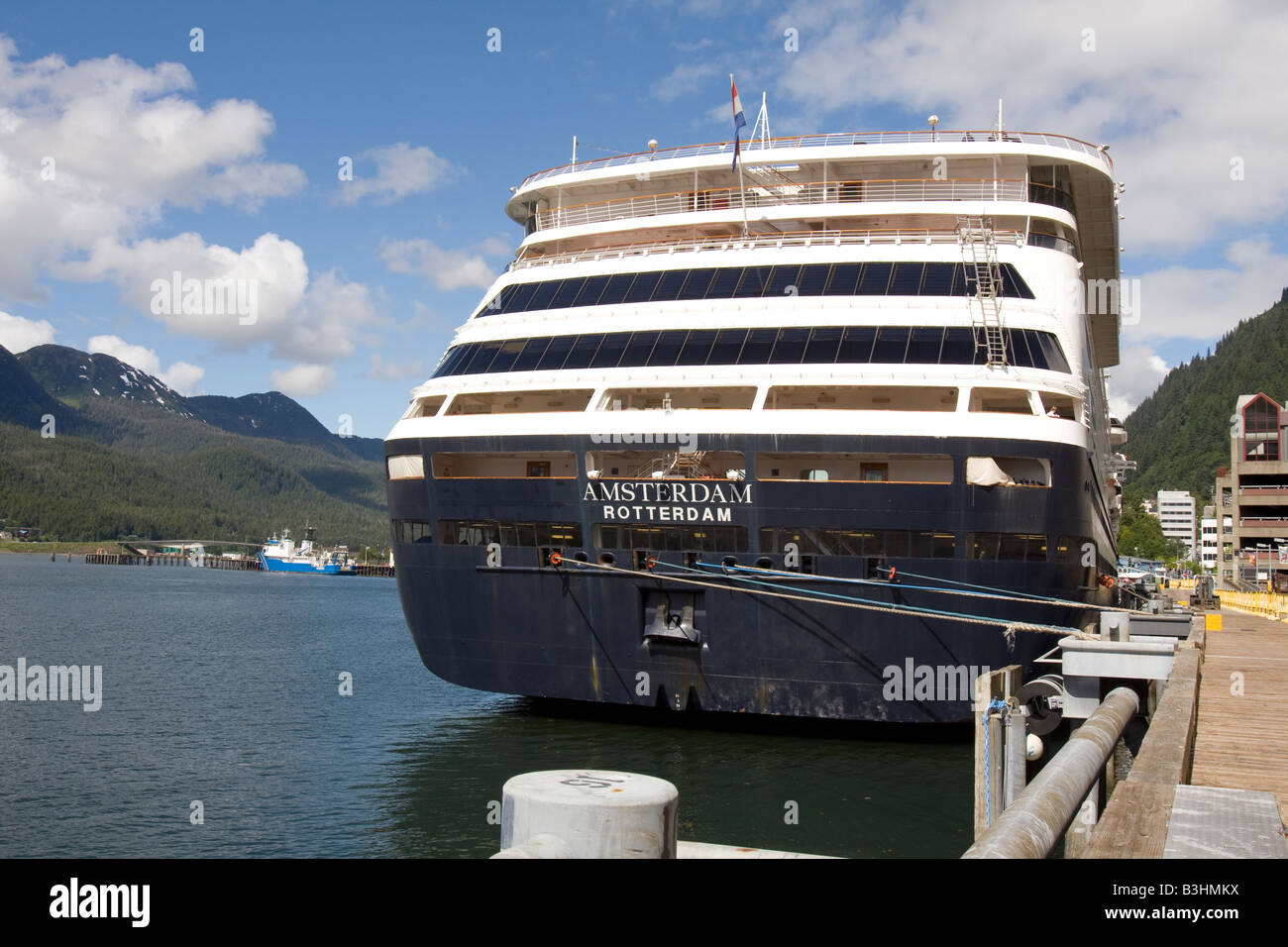 Backside of H.A.L. Cruise ferry AMSTERDAM ported in Juneau, Alaska Stock Photo