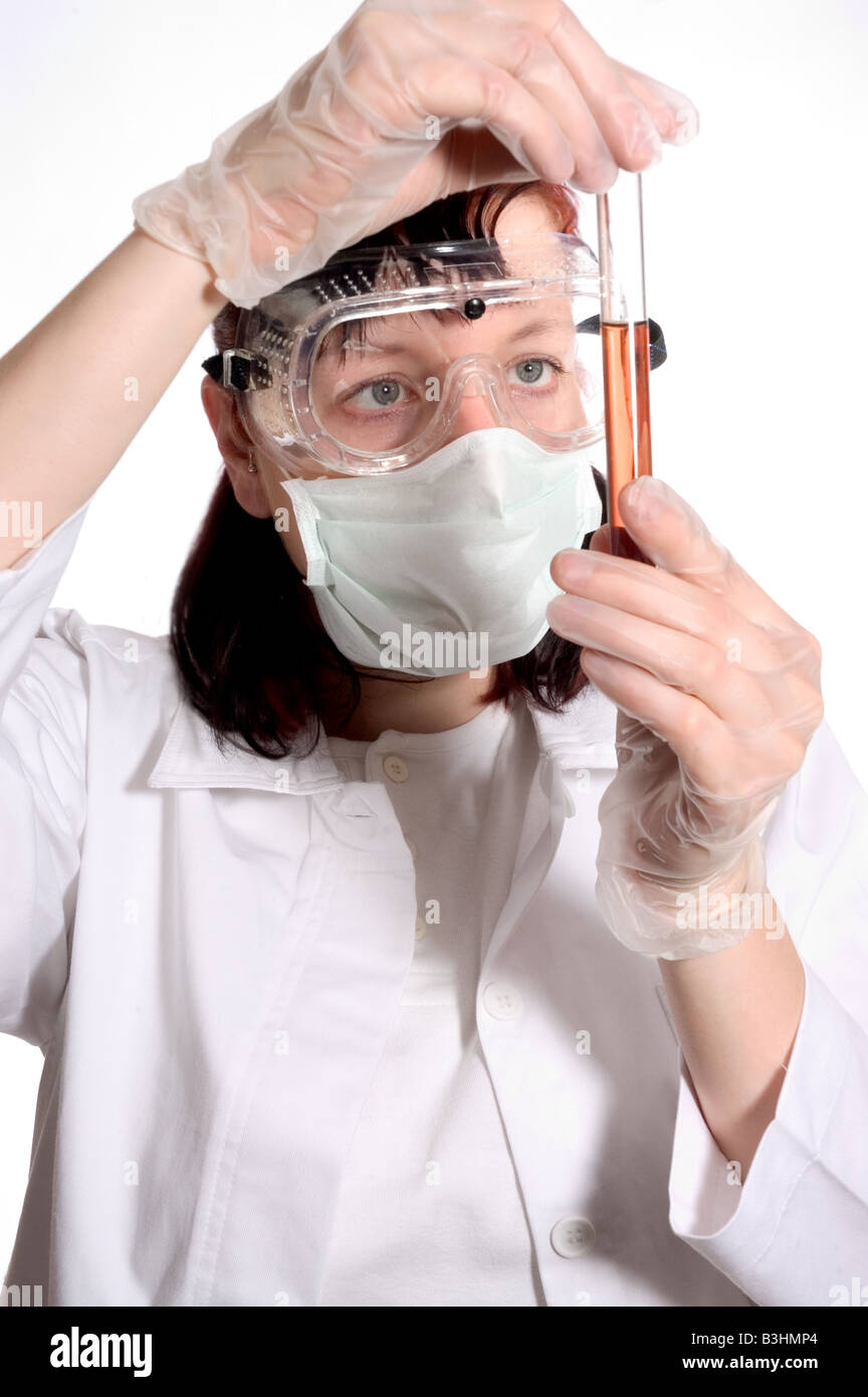 female operator with a test tube Stock Photo Alamy