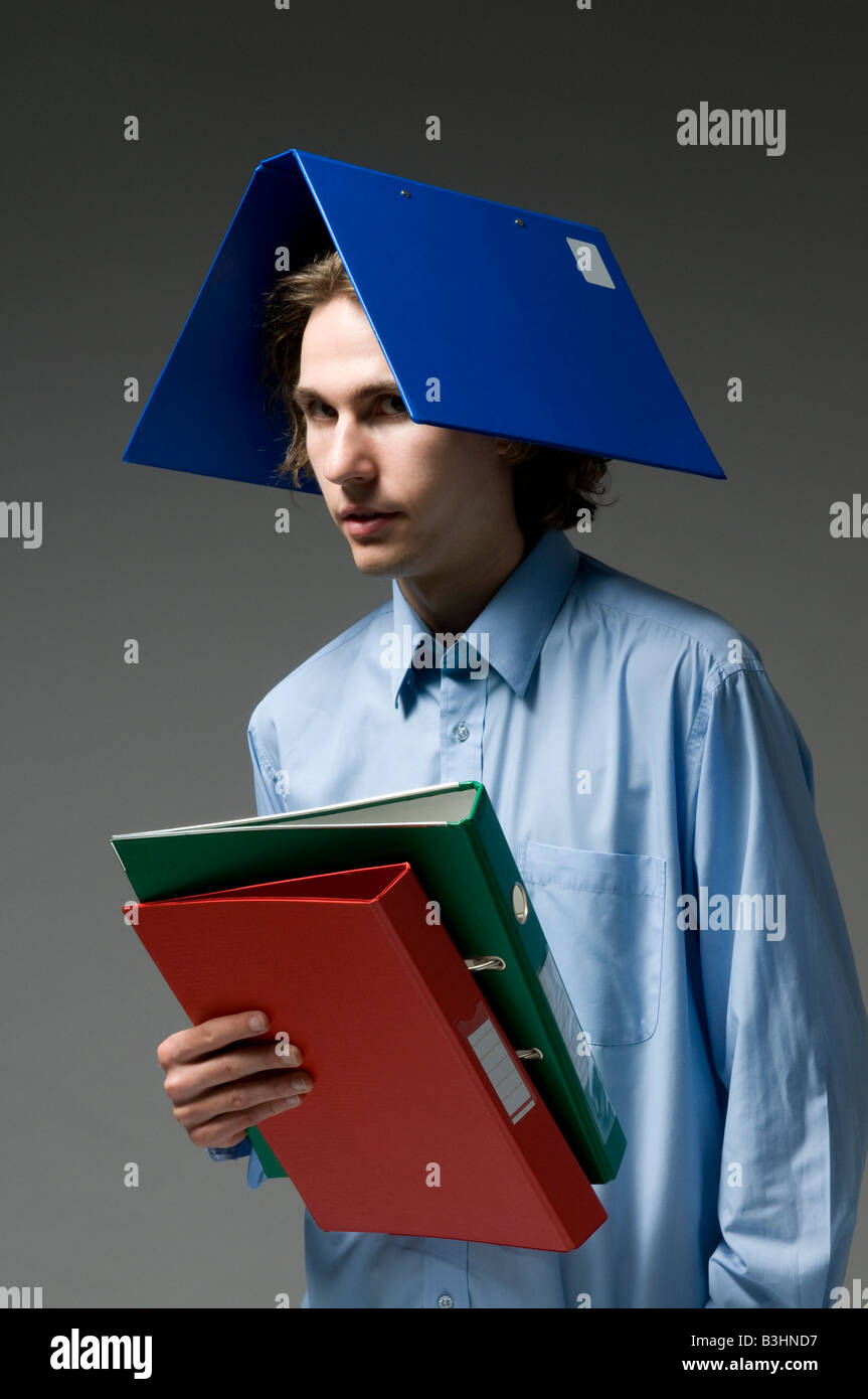 Reddit Head Files Young man with files on his head Stock Photo - Alamy