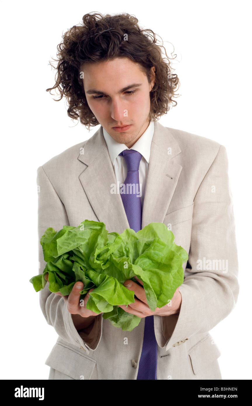 man in business suit with a salad Stock Photo