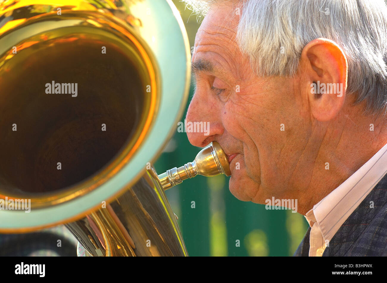 man playing tuba Stock Photo
