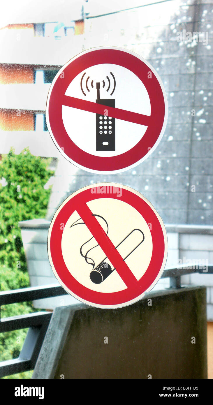 prohibition signs no handy and no smoking Stock Photo