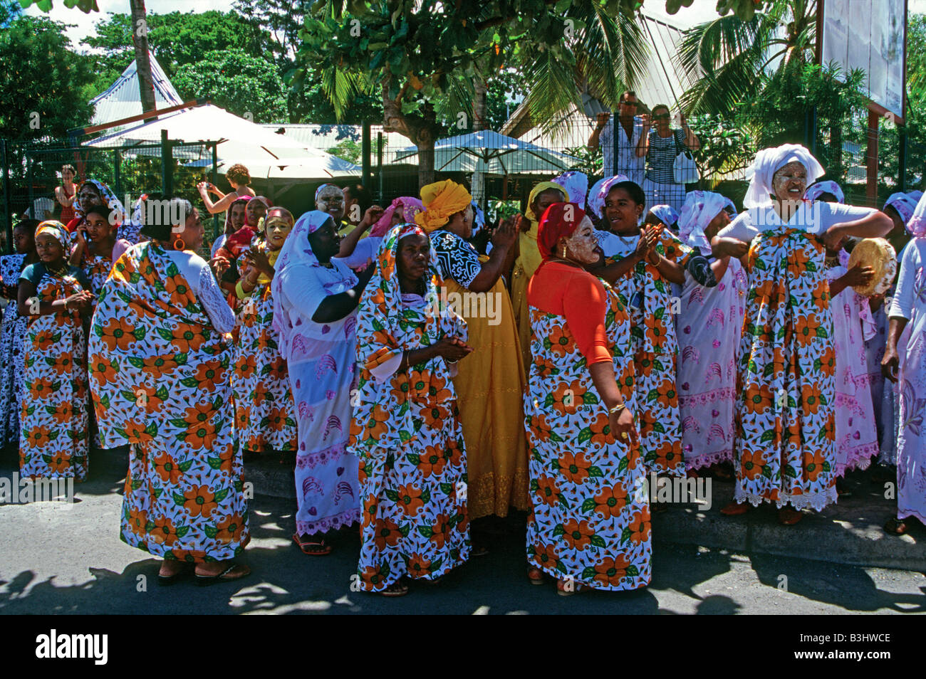 Villagers on Grande Terre island, Mayotte islands, Comoro Archipelago Indian Ocean celebrating their return from the Hajj Mecca Stock Photo
