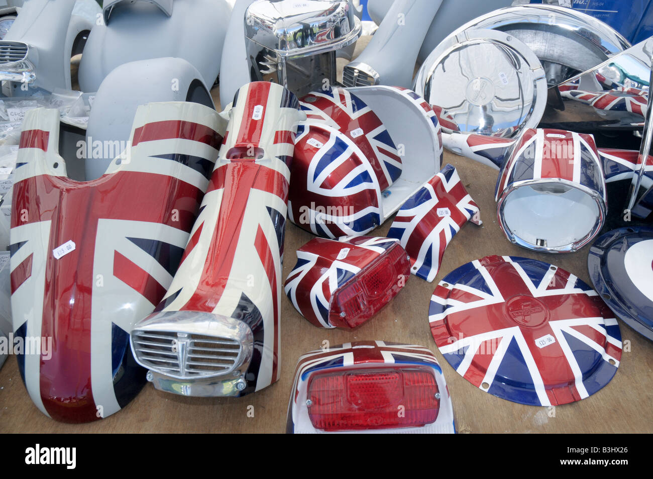Customised scooter parts for sale on a stall Stock Photo Alamy