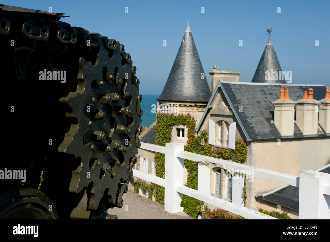 A memorial to Normandy landings at Arromanches, Gold beach, where the British landed 6th June 1944 Stock Photo