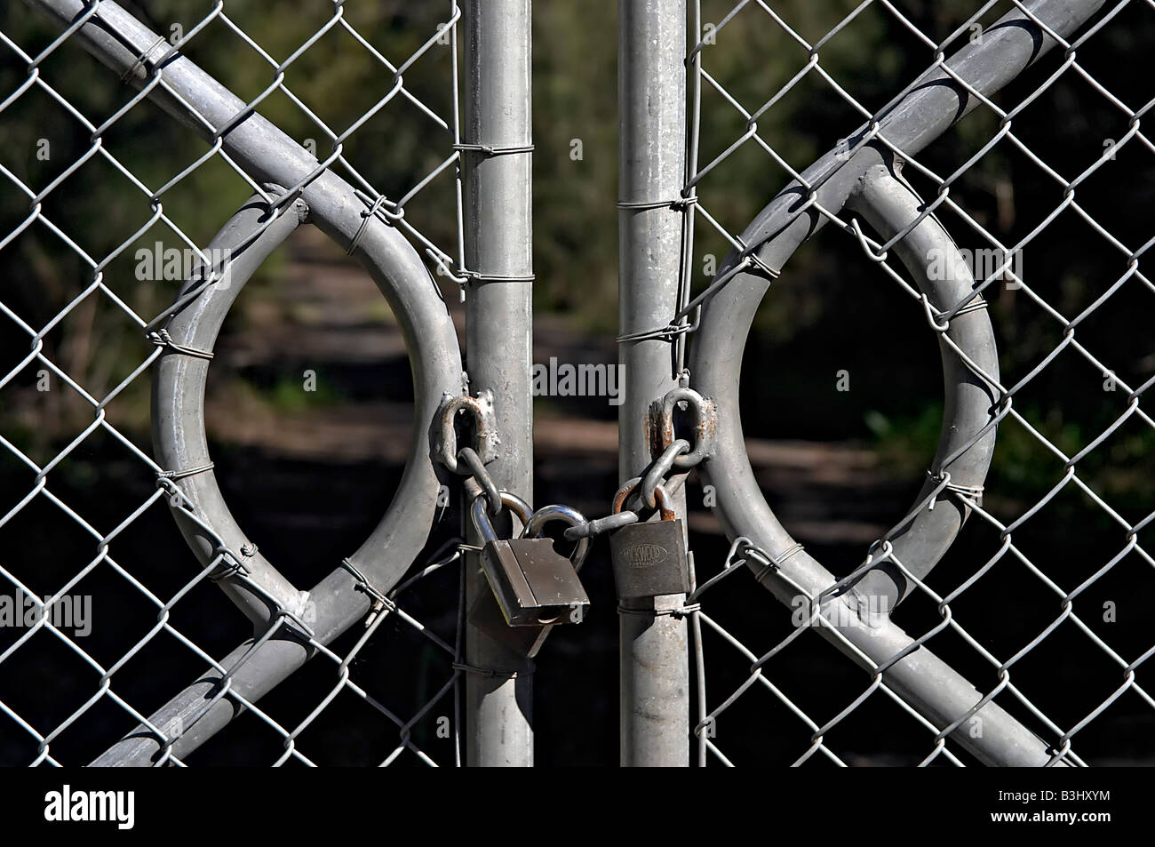 Padlocked Chain Link Fence Gates Stock Photo Alamy