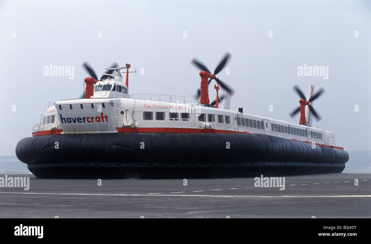 A hovercraft which has just landed Stock Photo